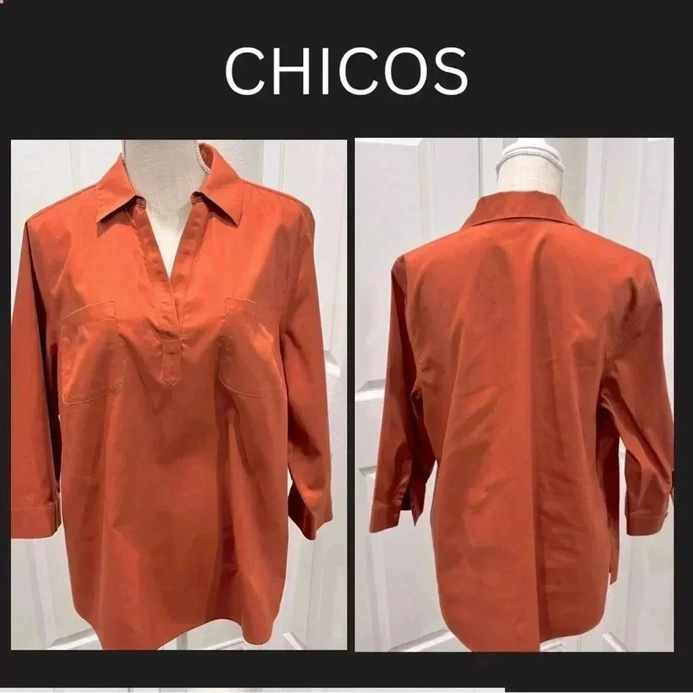 Chicos V-neck Perfect Fall colored 3/4 sleeve blouse shirt